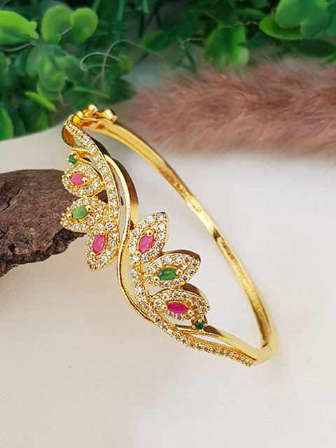 

GRIIHAM Pink & Green QC Gold Plated American diamond Studded Bracelet