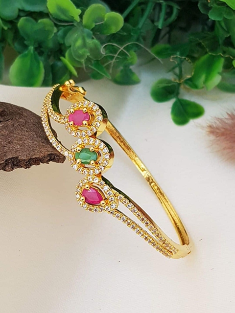 

GRIIHAM Gold-Plated Cubic Zirconia Studded Bracelet Kada