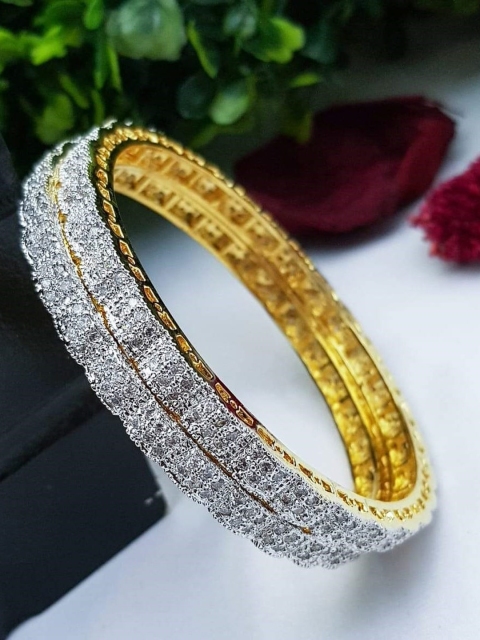 

GRIIHAM Women Set Of 2 White & Gold-Toned & Plated CZ-Studded Bangles