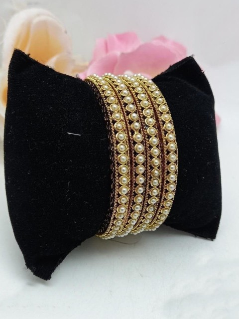 

GRIIHAM Women Gold-Plated &White Set of 4 Pearl Studded Bangle