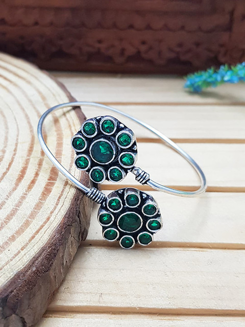 

GRIIHAM Silver-Plated Green AD Studded Adjustable Fashionable Kada