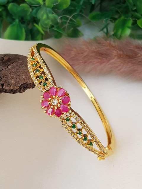 

GRIIHAM Women Pink Gold-Plated CZ Bracelet Kada Bangle