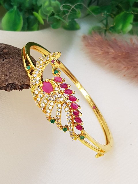 

GRIIHAM Pink & Gold-Toned & Plated CZ Studded Bracelet Bangle