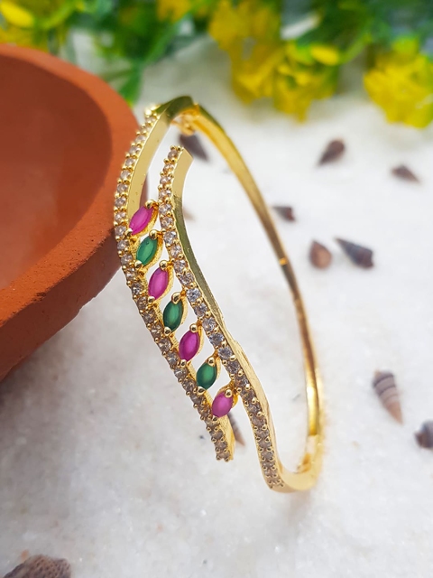 

GRIIHAM Gold-Plated Cubic Zirconia Studded Bracelet Kada