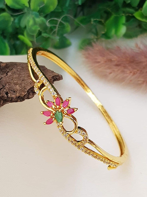 

GRIIHAM Gold-Plated Cubic Zirconia Studded Bracelet Kada