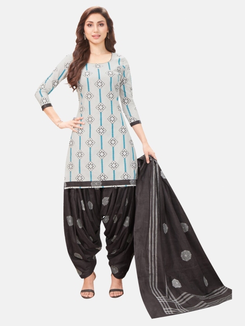 

SALWAR STUDIO Grey & Black Printed Pure Cotton Unstitched Dress Material