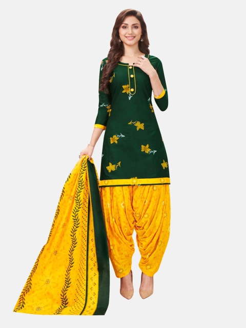 

SALWAR STUDIO Green & Mustard Printed Pure Cotton Unstitched Dress Material