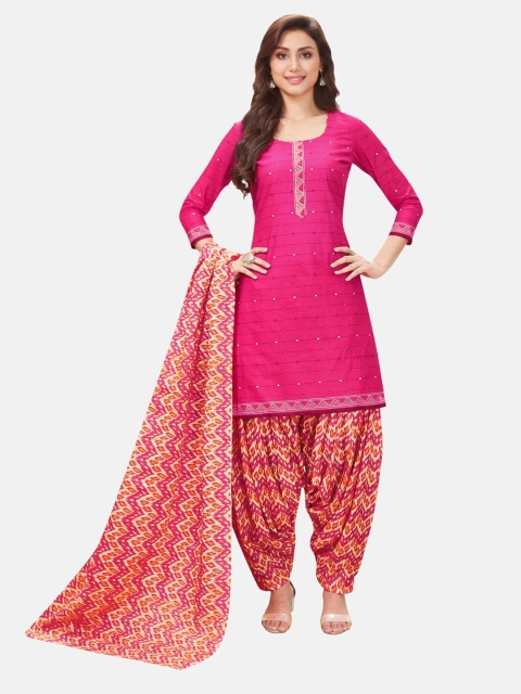 

SALWAR STUDIO Pink & Orange Printed Pure Cotton Unstitched Dress Material