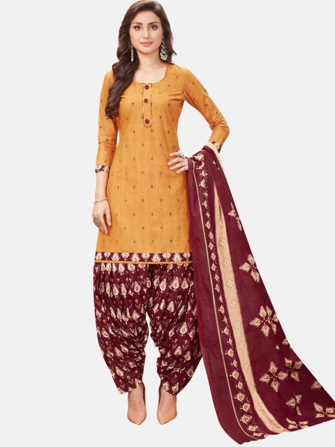 

SALWAR STUDIO Women Yellow & Maroon Printed Pure Cotton Unstitched Dress Material