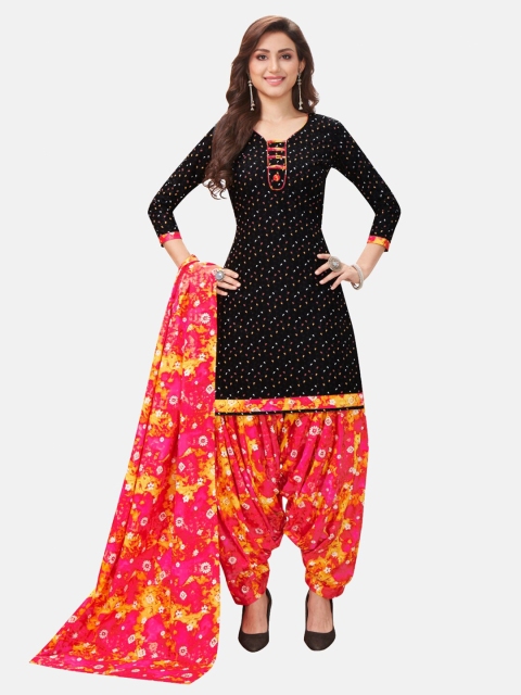 

SALWAR STUDIO Black & Pink Printed Pure Cotton Unstitched Dress Material