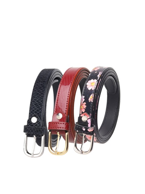 

URBAN ALFAMI Women Pack of 3 Printed PU Belts, Black