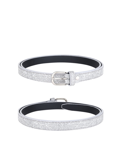 

URBAN ALFAMI Women set of 3 Printed PU Belt, Silver