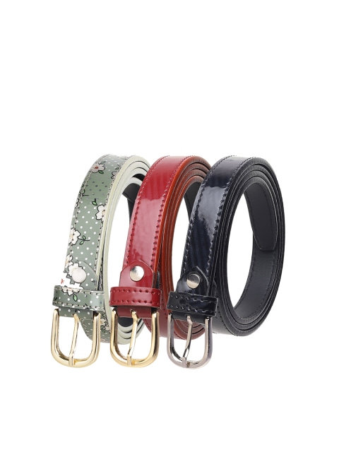 

Women Pack of 3 Maroon Textured Casual Belt