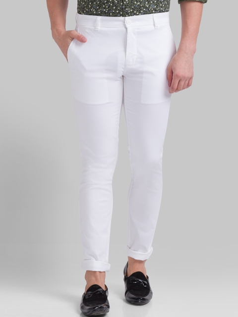 

Parx Men White Tapered Fit Solid Trousers