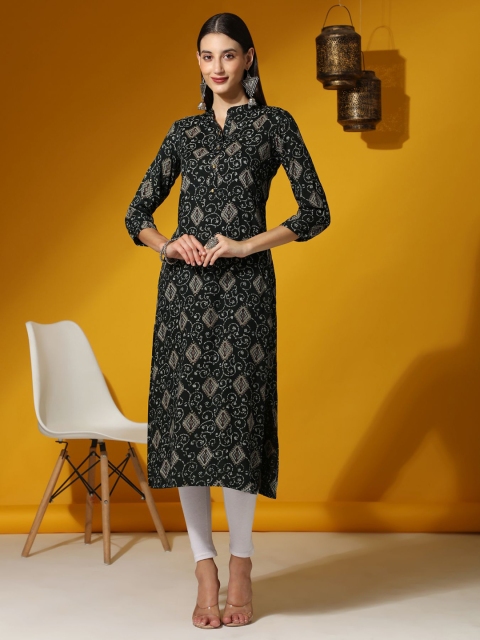 

MISHRI COLLECTION Women Green & Grey Ethnic Motifs Printed Kurta