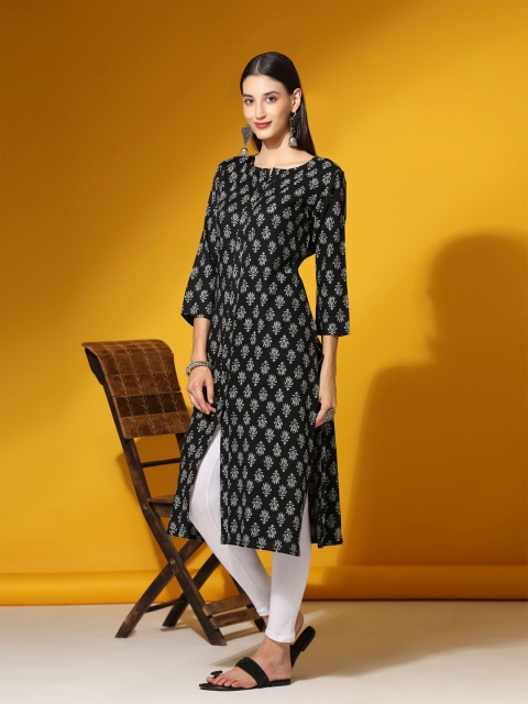 

MISHRI COLLECTION Women Black & Grey Ethnic Motifs Printed A-line Kurta