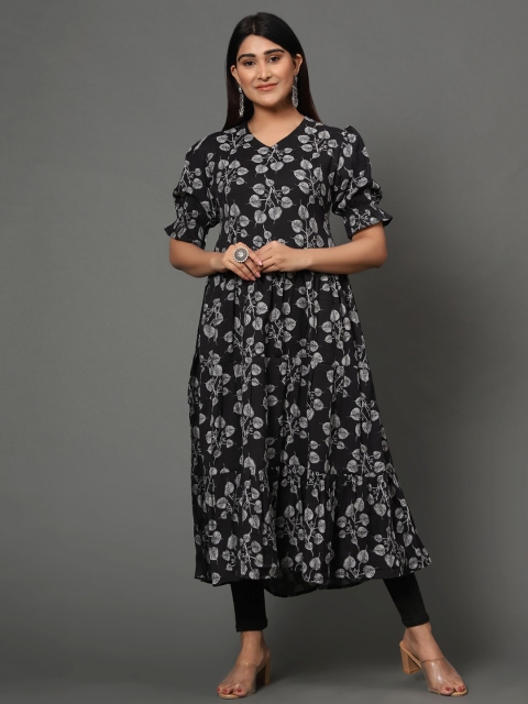 

MISHRI COLLECTION Women Black & Grey Floral Printed Anarkali Kurta