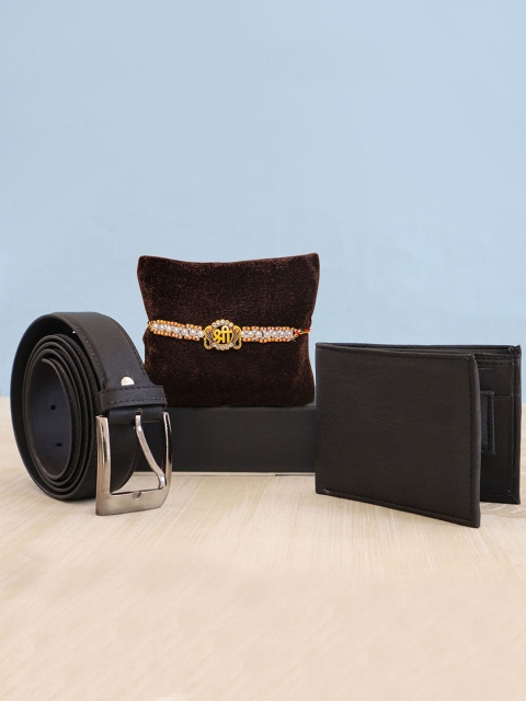

TIED RIBBONS Rakhi For Brother With Lather Wallet & Belt Combo Gift Set, Brown