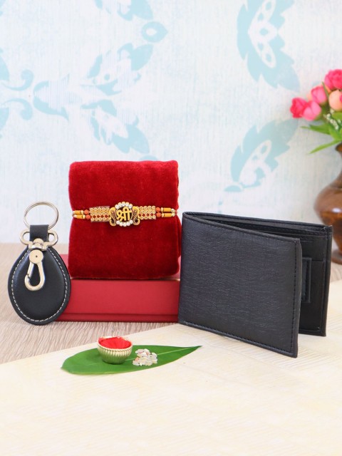

TIED RIBBONS Men Gold-Toned SHREE Rakhi Gift Set