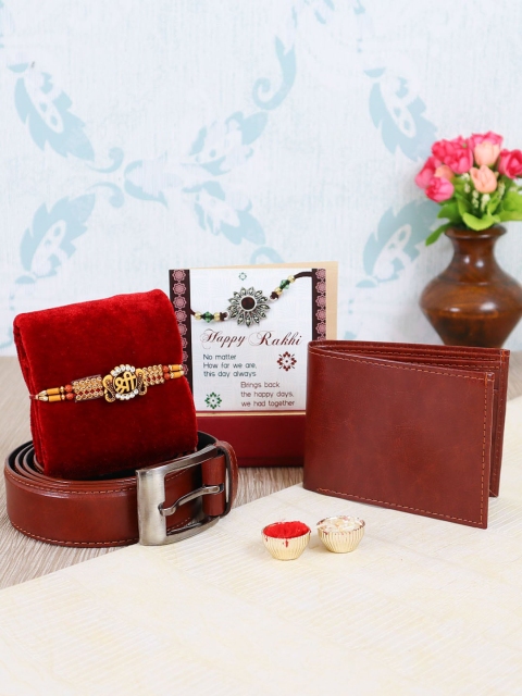 

TIED RIBBONS Multicoloured Shree Rakhi with Wallet & Belt Combo Gift Set, Multi