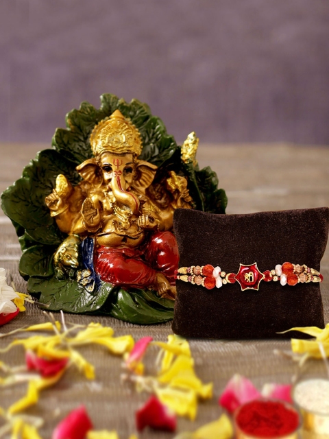 

TIED RIBBONS Red & Gold-Toned Rakhi Gift Set