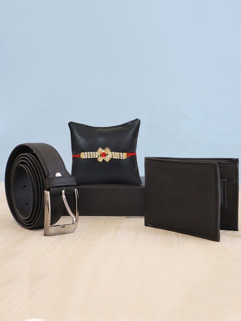 

TIED RIBBONS Rakhi with Leather Wallet & Belt Combo Gift Set, Red