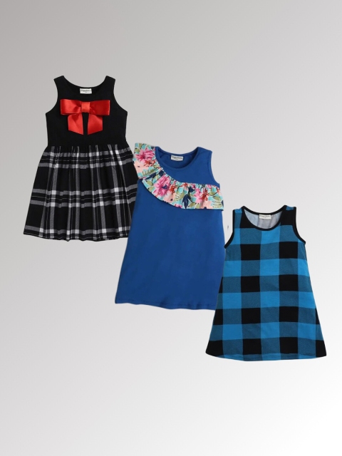 

CrayonFlakes Pack Of 3 Multicoloured Checked A-Line Dress, Multi