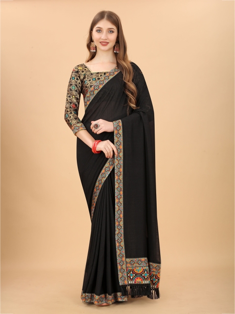 

GUNVANTI FAB Black & Gold-Toned Ethnic Motifs Silk Blend Saree