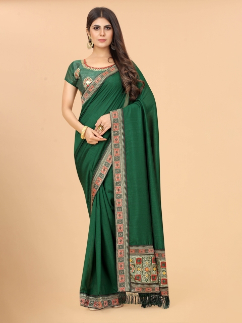 

GUNVANTI FAB Green & Red Ethnic Motifs Silk Blend Saree