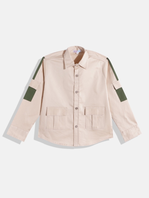 

Kids Clan Boys Beige & Olive Green Classic Colourblocked Casual Shirt