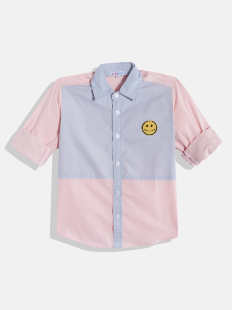 

Kids Clan Boys Pink & Blue Classic Colourblocked Casual Shirt