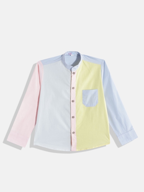 

Kids Clan Boys Yellow & Blue Classic Colourblocked Cotton Casual Shirt