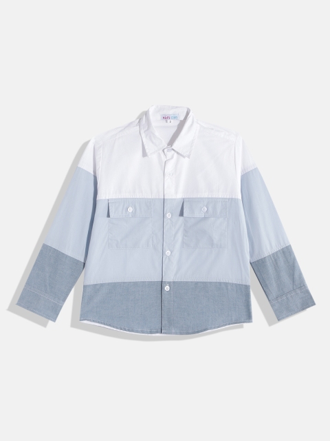 

Kids Clan Boys White & Blue Classic Colourblocked Cotton Casual Shirt