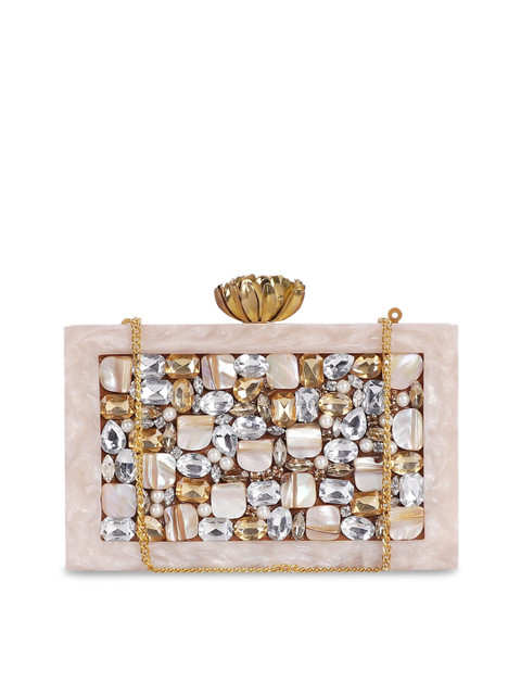 

ARTFLYCK Women Pearl White Moon Stone Resin Clutch, Off white