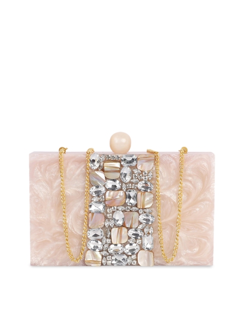 

ARTFLYCK Off White & Pink Embellished Box Clutch