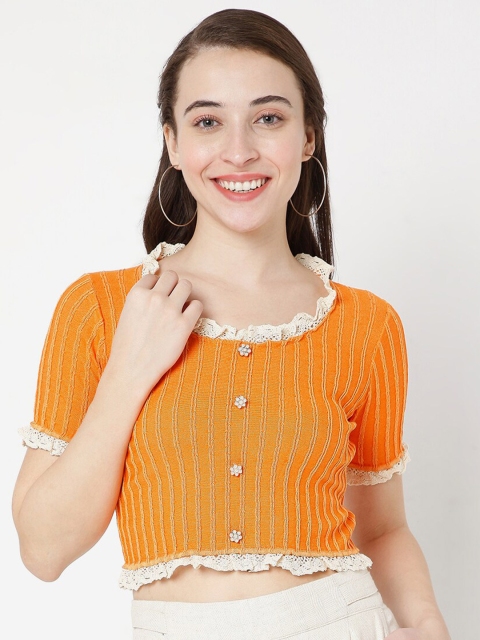 

SALWAR STUDIO Orange Striped Crop Top