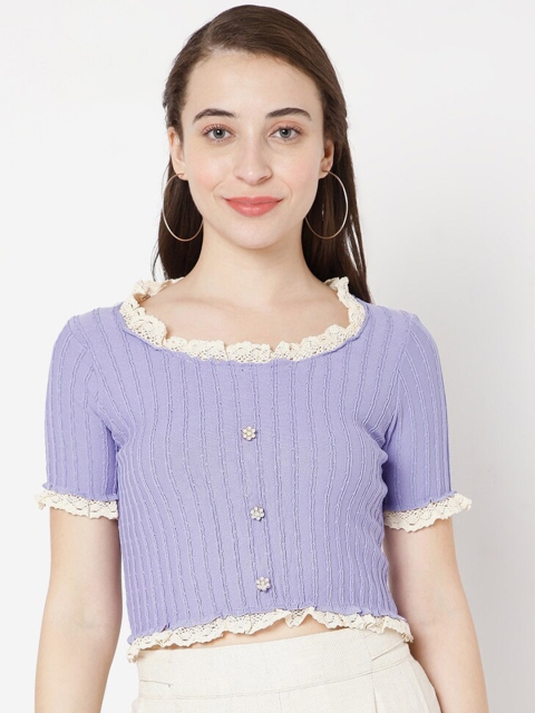 

SALWAR STUDIO Purple Striped Crop Top