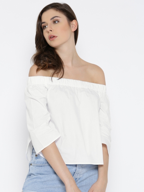 

MANGO Women White Solid Bardot Top