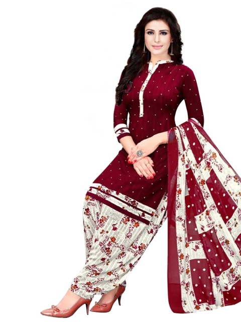 

INDIAN HERITAGE Women Maroon & White Printed Silk Crepe Unstitched Dress Material