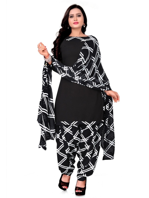 

INDIAN HERITAGE Black & White Printed Silk Crepe Unstitched Dress Material