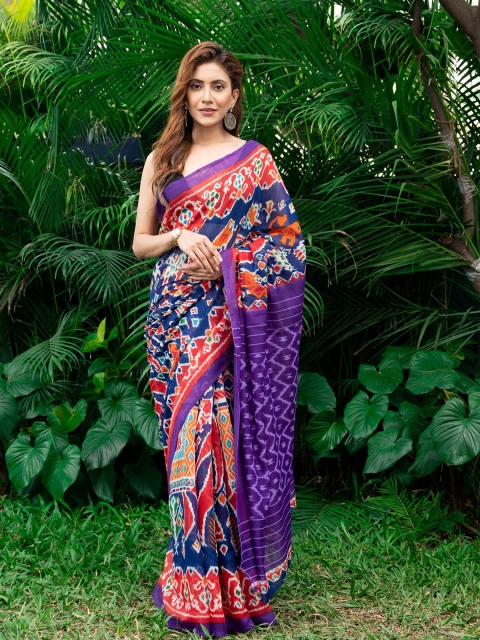 

BEATITUDE Purple & Orange Floral Saree