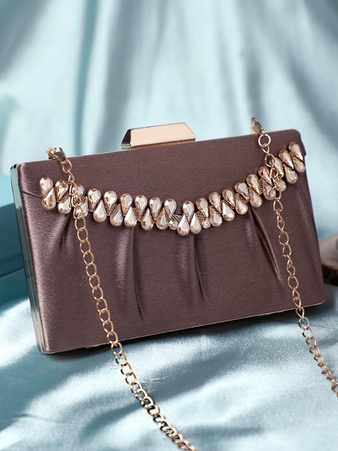 

Exotic Brown & Gold-Toned Embellished Purse Clutch
