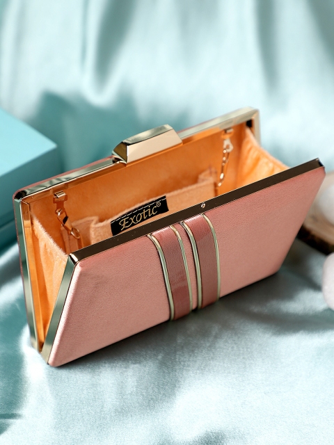 

Exotic Pink & Gold-Toned Embellished Box Clutch