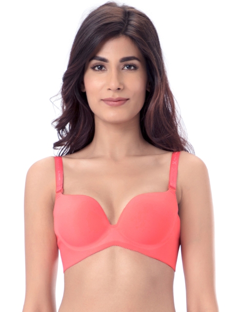 

PrettySecrets Coral Pink Solid Non-Wired Lightly Padded Plunge Bra B0005