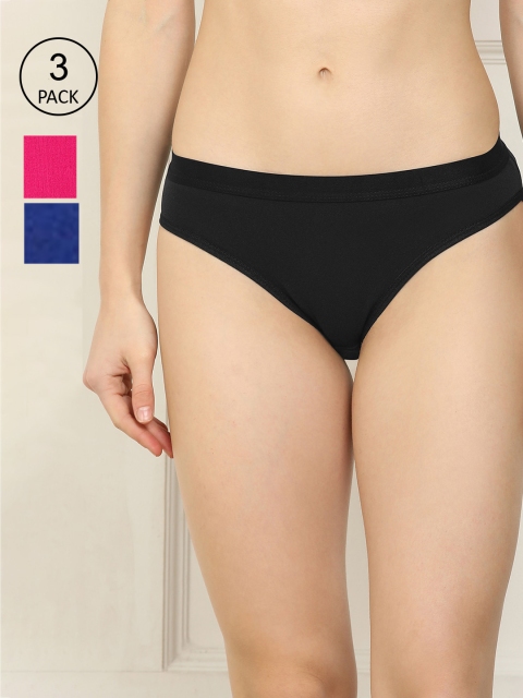 

AROUSY Women Pack Of 3 Black Blue & Pink Solid Hipster Briefs