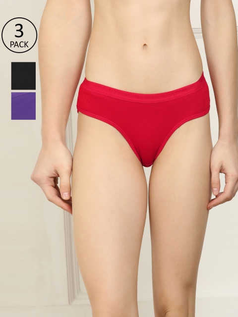 

AROUSY Women Set of 3 Cotton Hipster Briefs 3PL_Black,Red,Purple_M