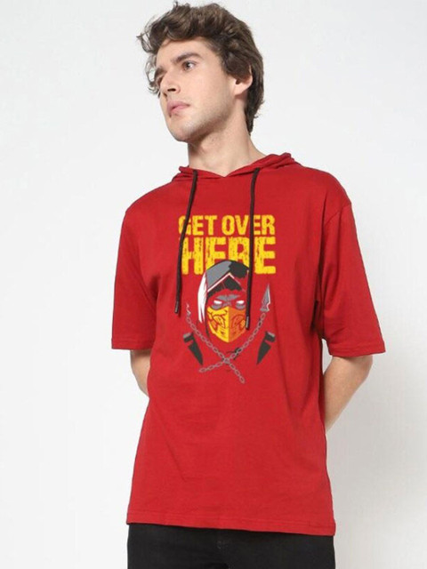 

Bewakoof Men Red & madder lake Printed Extended Sleeves Applique Loose T-shirt