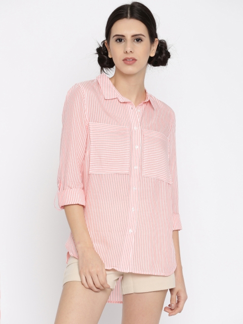 

Vero Moda Women Peach-Coloured & White Striped Regular Fit Casual Shirt
