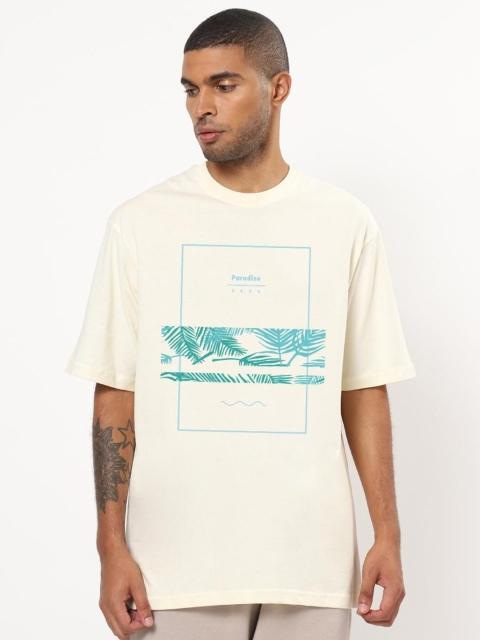 

Bewakoof Men White & marshmallow Typography Printed Loose T-shirt