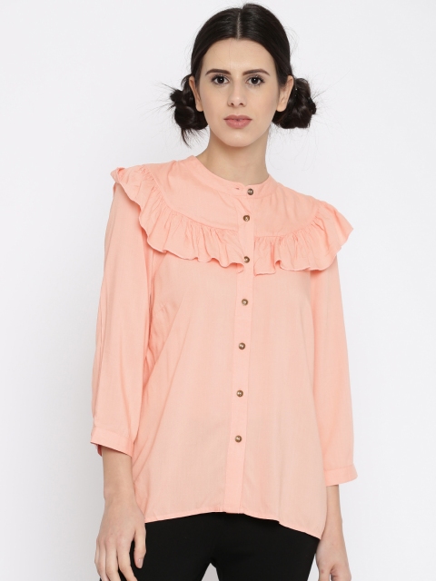 

Vero Moda Women Peach-Coloured Solid Regular Fit Casual Shirt